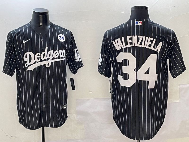 Men Los Angeles Dodgers #34 Valenzuela Black Stripe Jointly Name 2025 Nike MLB Jersey style 7